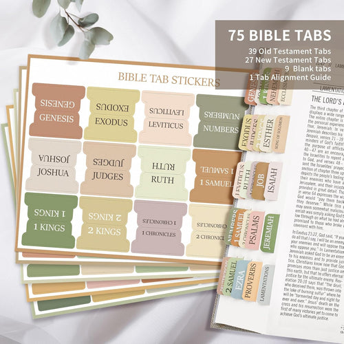 75 Boho Laminated Bible Tabs | Old & New Testament + 9 Blank Tabs, Alignment Guide Included