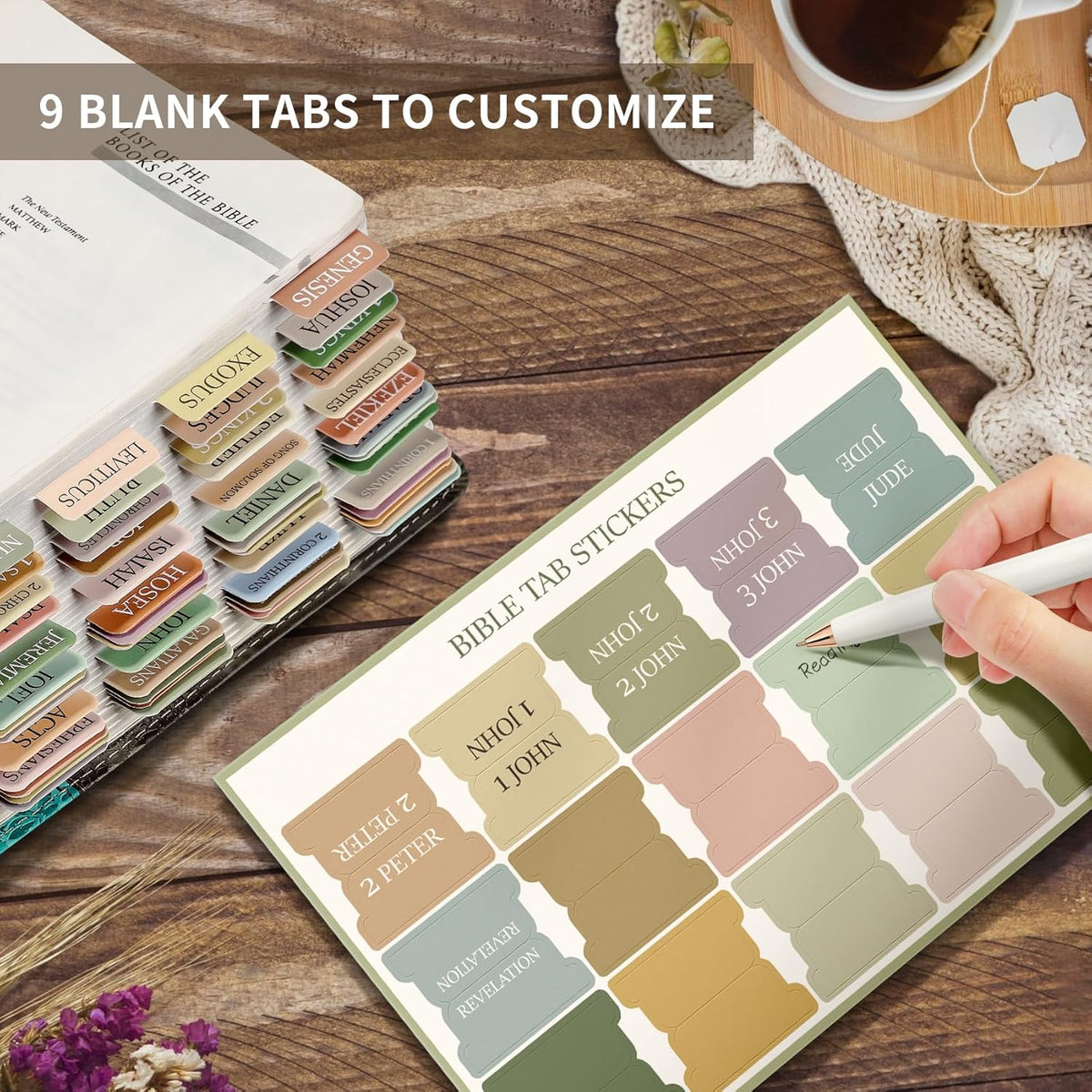 75 Boho Laminated Bible Tabs | Old & New Testament + 9 Blank Tabs, Alignment Guide Included