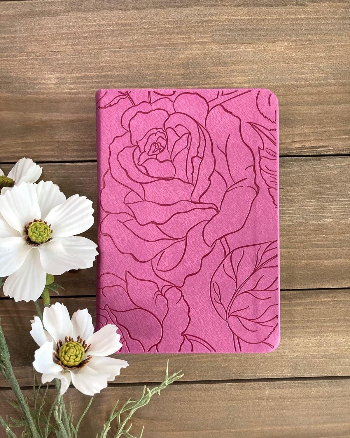NLT Large Print Thinline Bible + Boho Bible Tabs Bundle | Garden Pink Floral LeatherLike